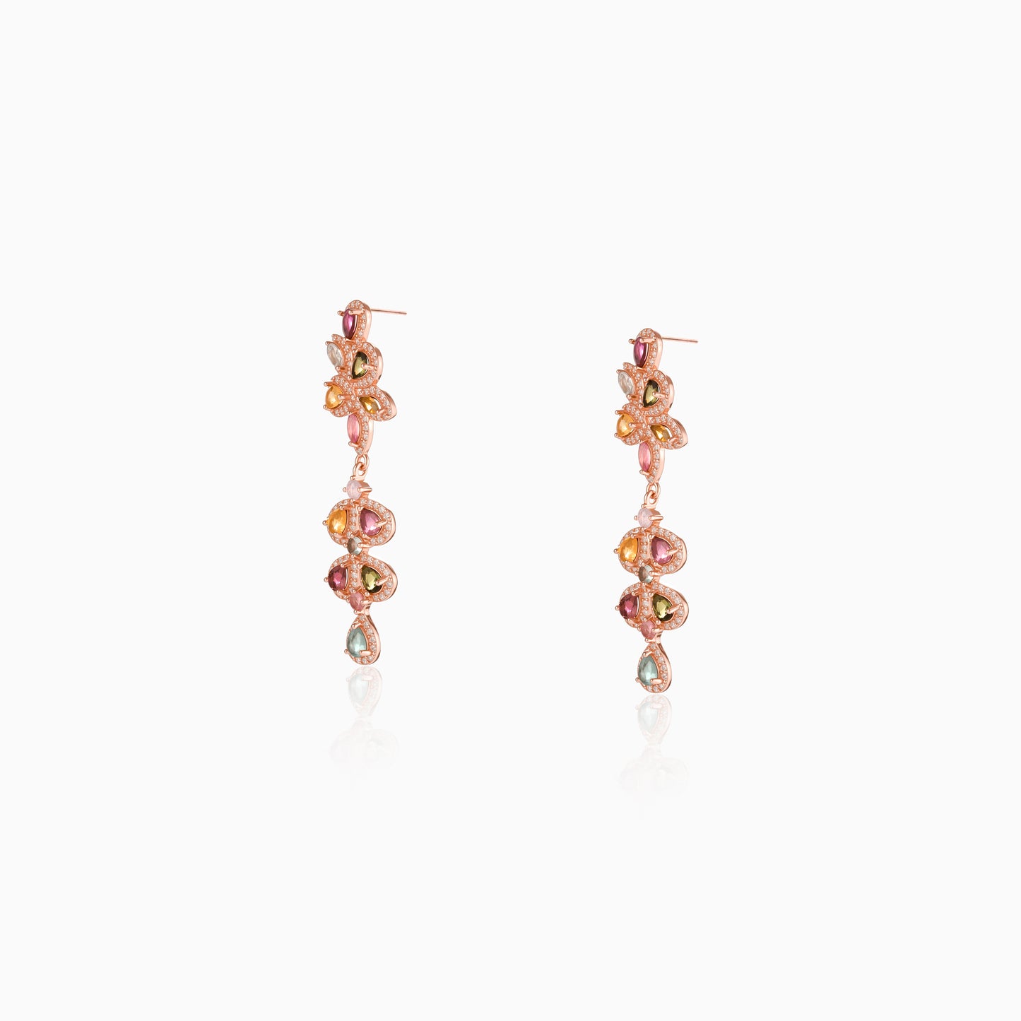 Petal Link Motif Tourmaline Earrings
