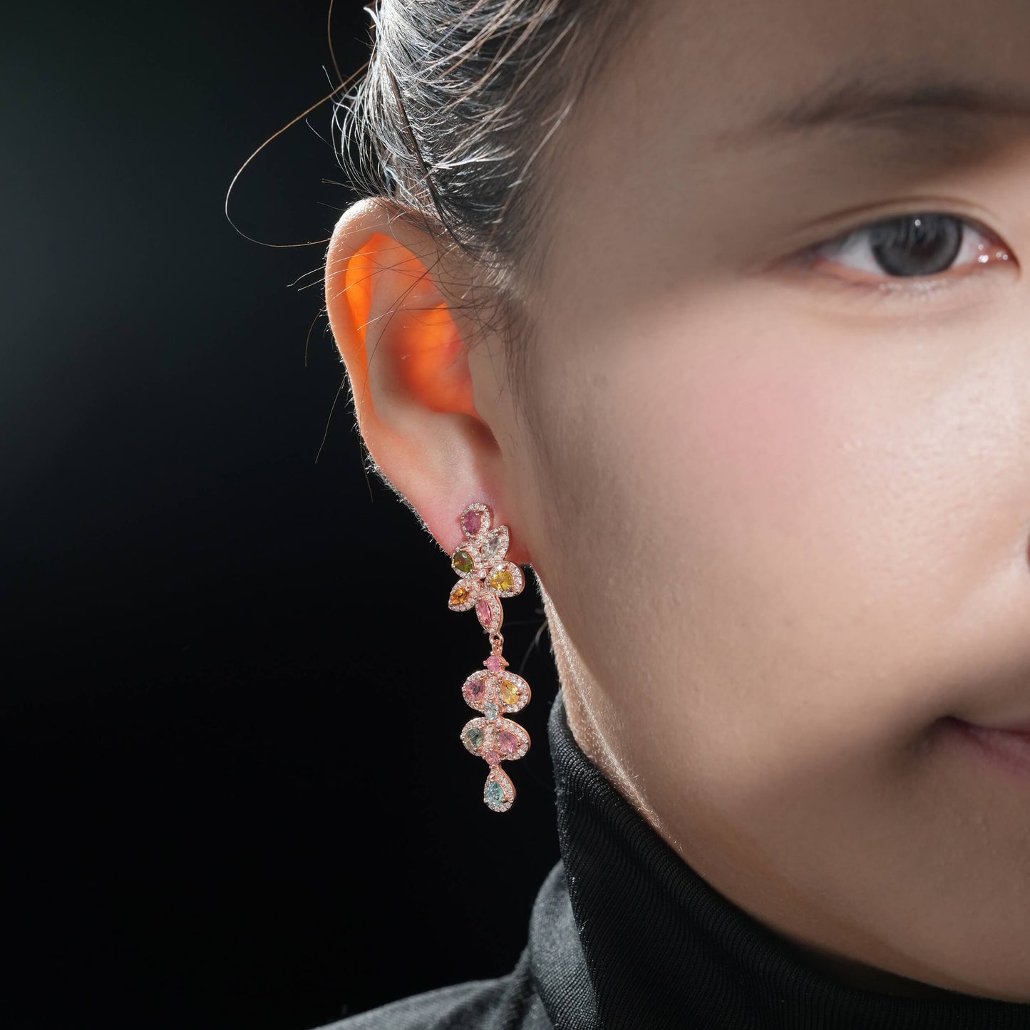 Petal Link Motif Tourmaline Earrings