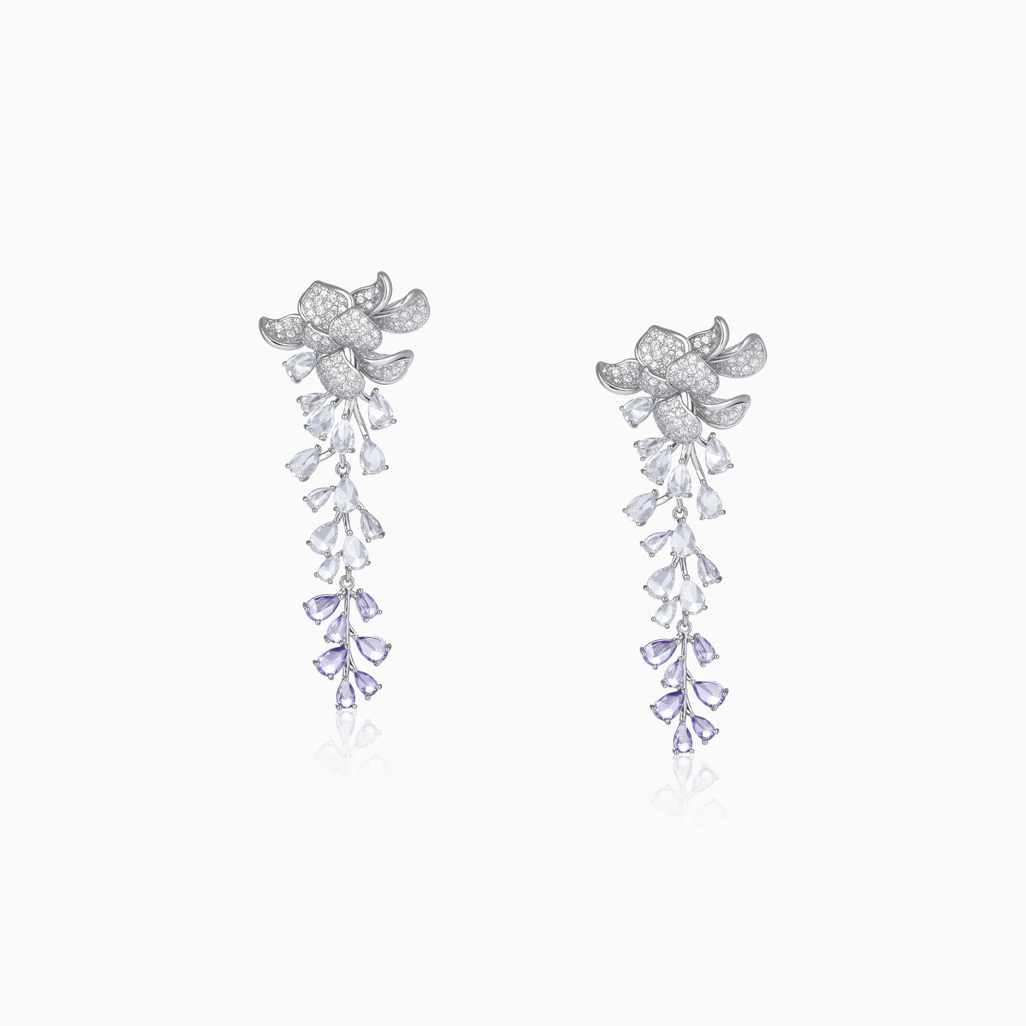 Ombre Petal Cascade Silver Earrings