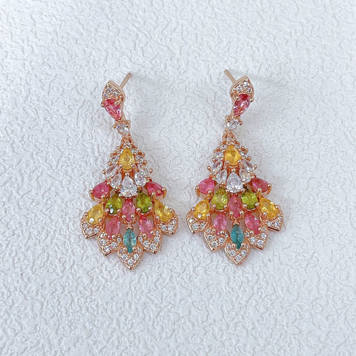 Layered Petal Drop Tourmaline Earrings