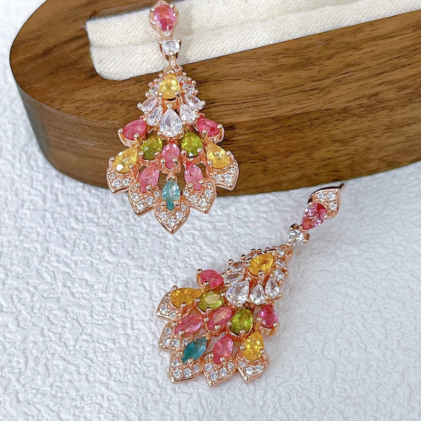 Layered Petal Drop Tourmaline Earrings