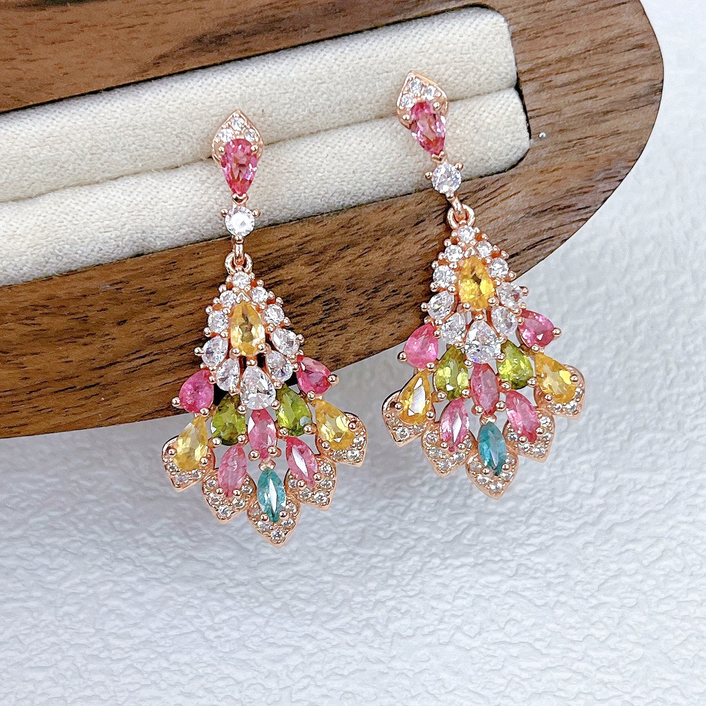 Layered Petal Drop Tourmaline Earrings