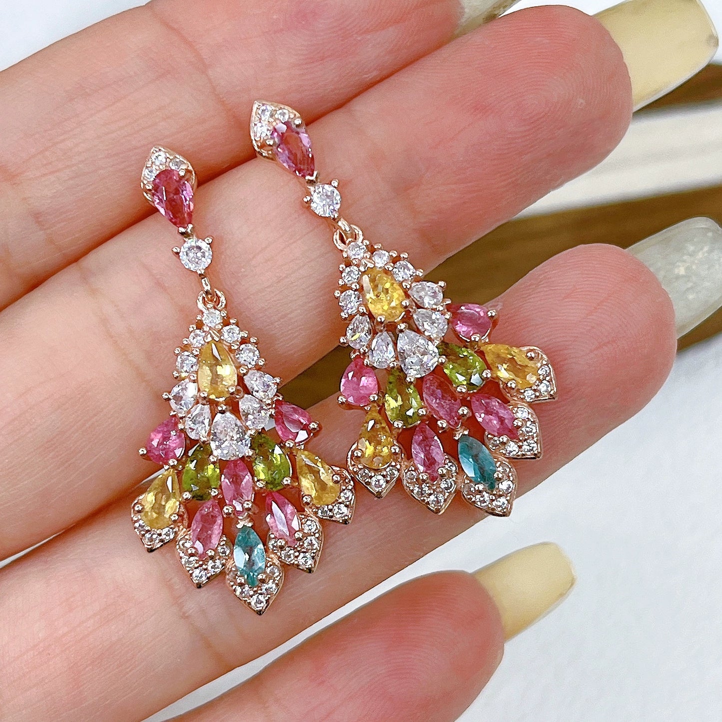 Layered Petal Drop Tourmaline Earrings