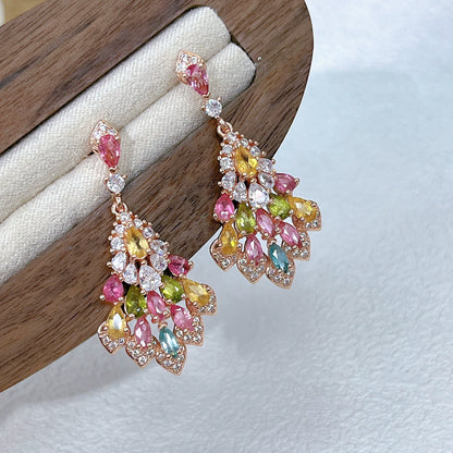 Layered Petal Drop Tourmaline Earrings