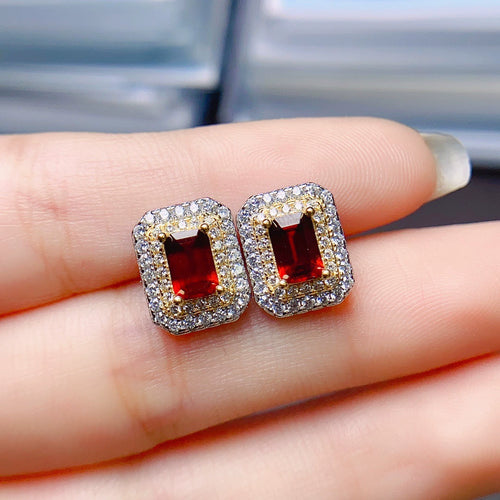 Geometry Frame Garnet Earrings