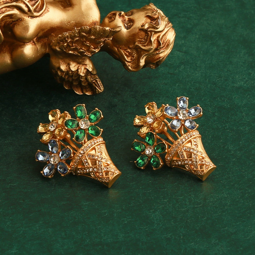 Vintage Floral Basket Earrings