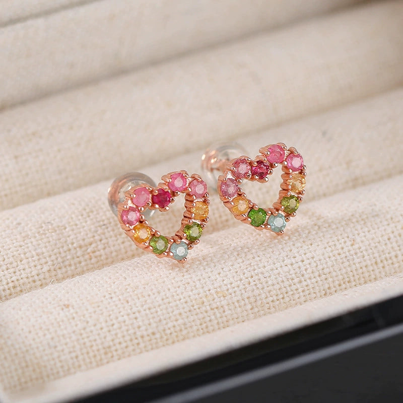 Petite Color Heart Tourmaline Earrings