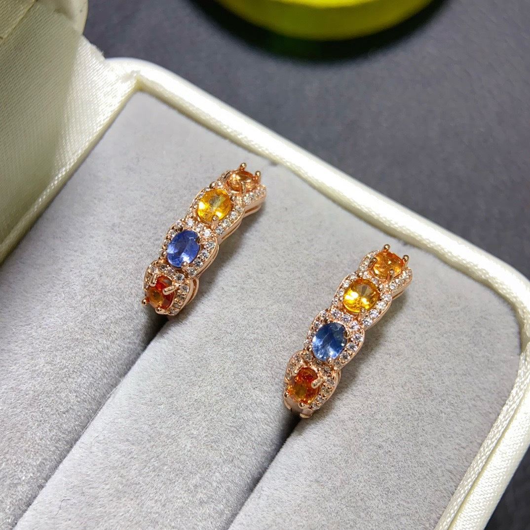 Multicolor Cluster Sapphire Earrings