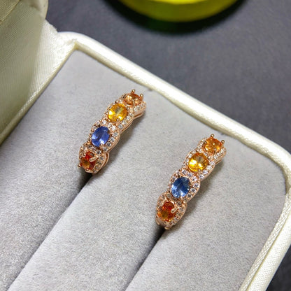 Multicolor Cluster Sapphire Earrings