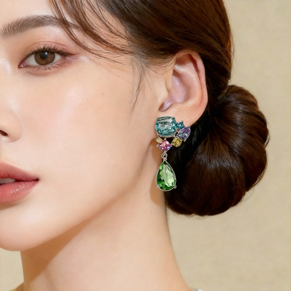 Square Cluster Drop Earrings