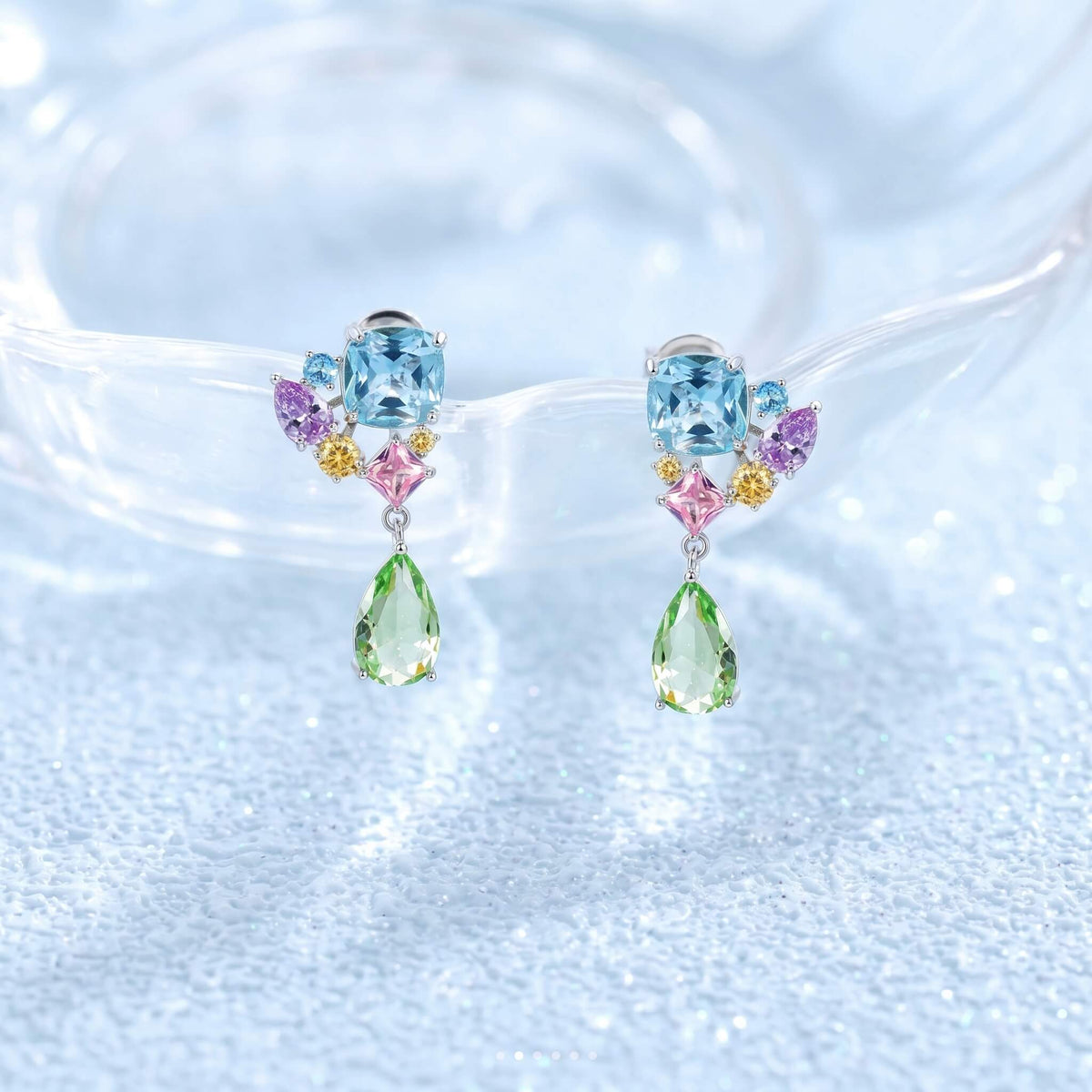Square Cluster Drop Earrings