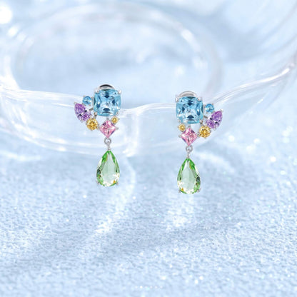 Square Cluster Drop Earrings