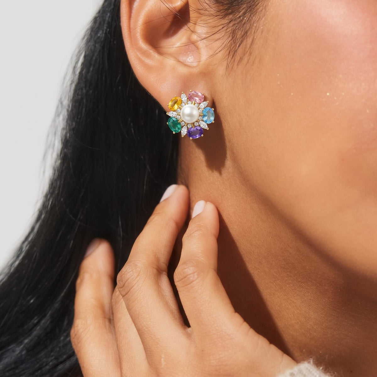 Floral Pearl Halo Earrings