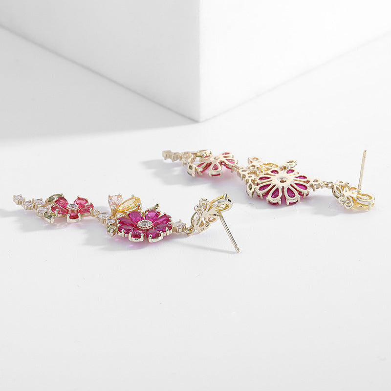 Ruby Flower Dangle Earrings
