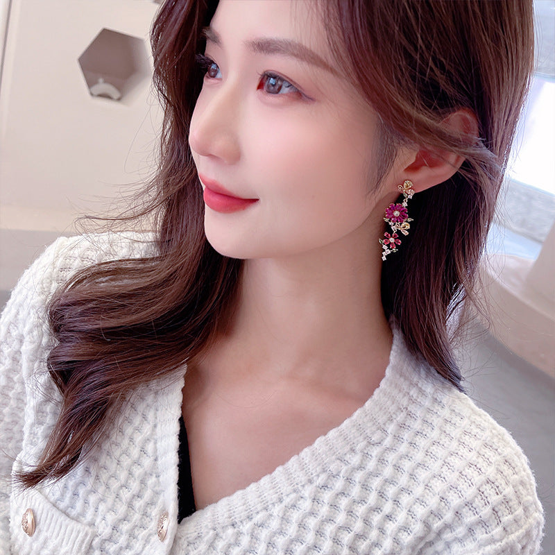 Ruby Flower Dangle Earrings