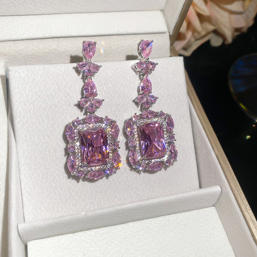 Pink Cushion Drop Earrings