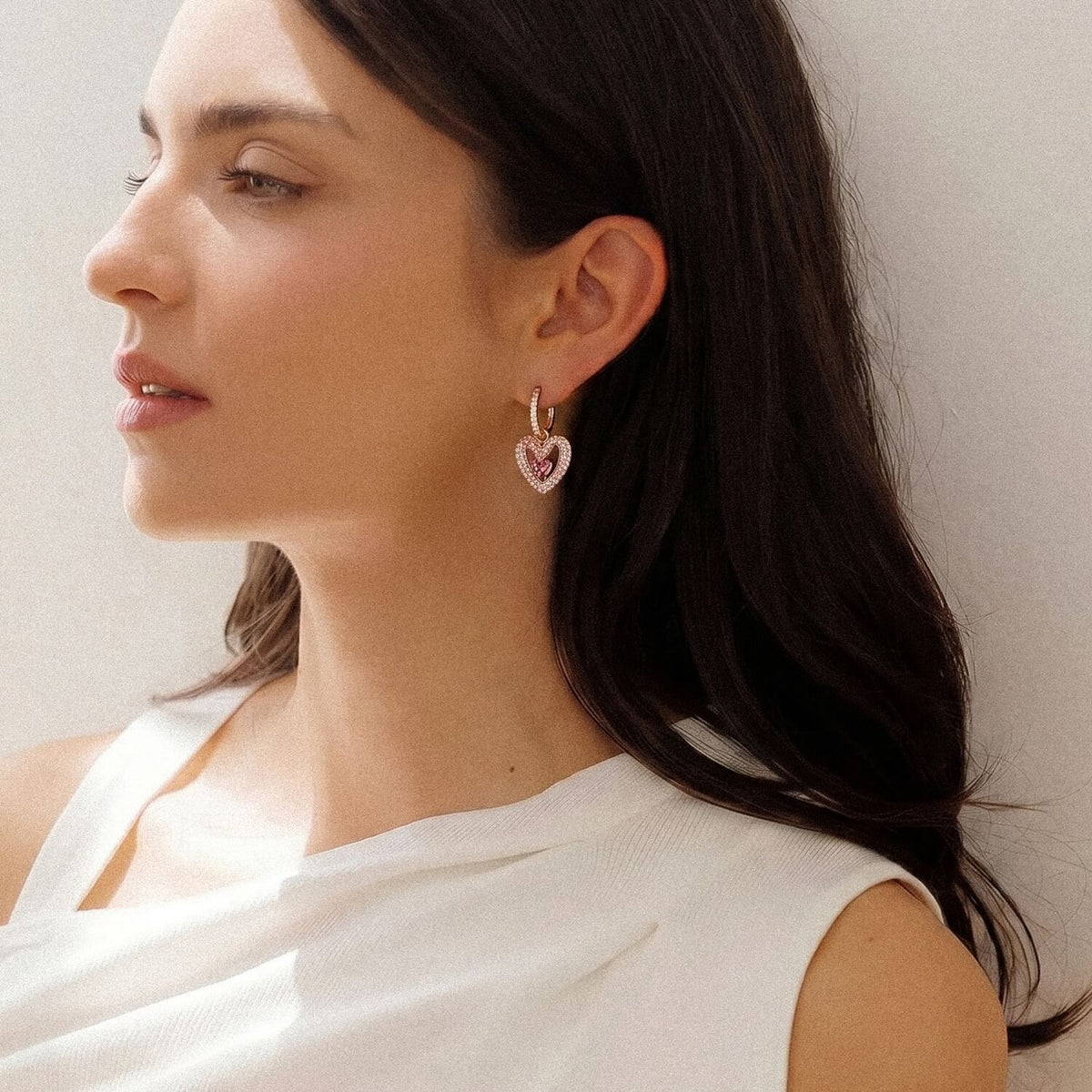 Sparking Heart Hoop Earrings
