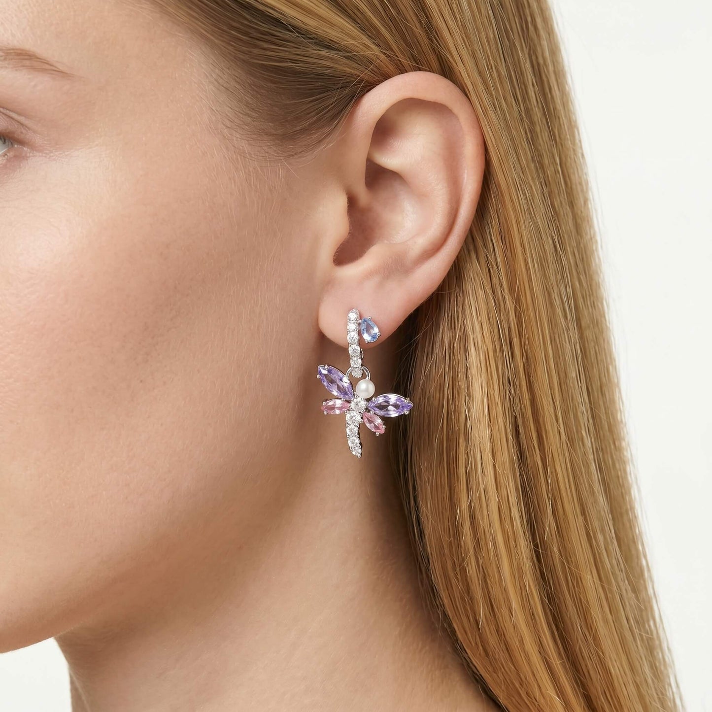 Pastel Dragonfly Hoops Earrings