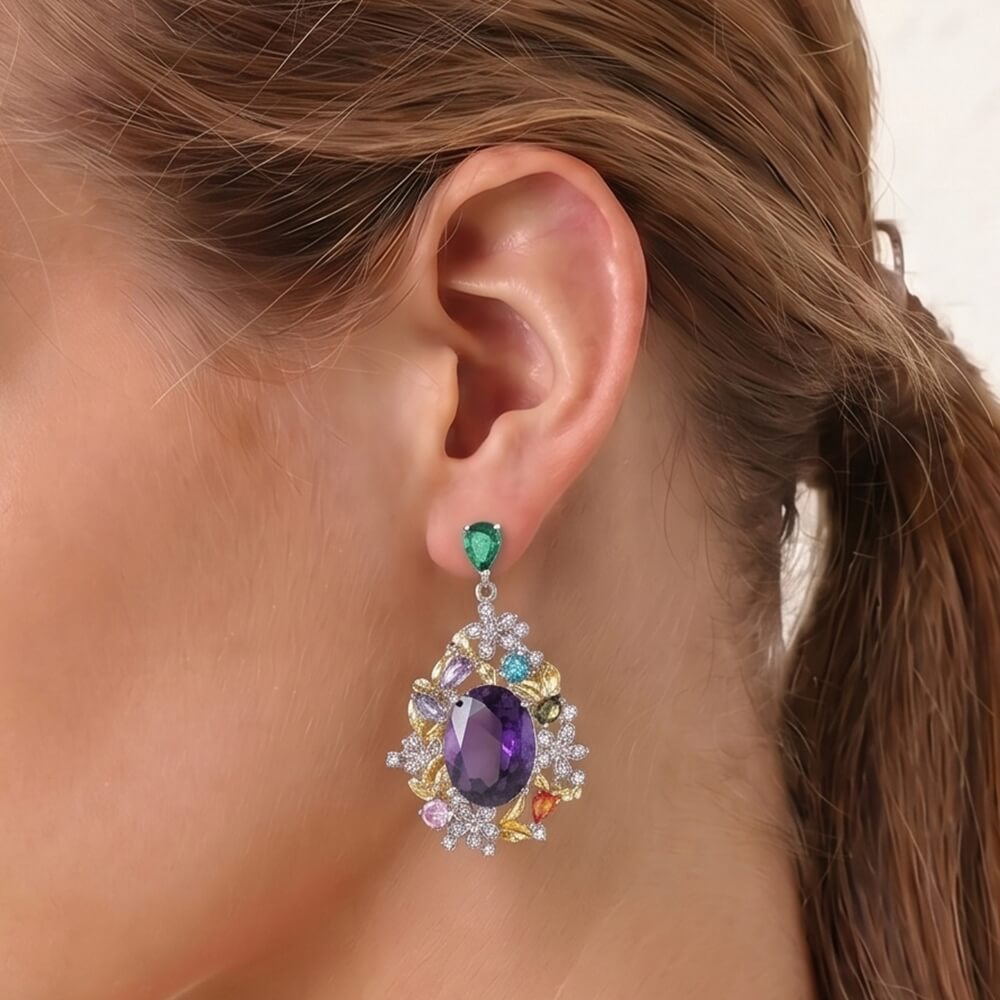 Violet Floral Bloom Earrings