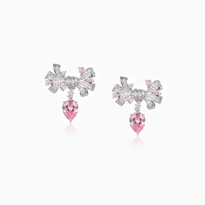 Pink Bow Teardrop Earrings