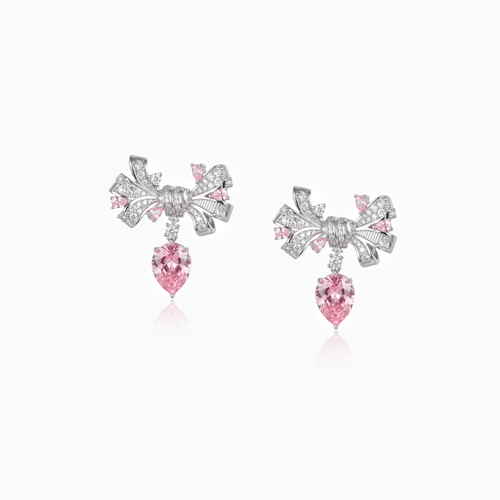 Pink Bow Teardrop Earrings
