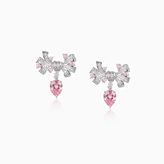 Pink Bow Teardrop Earrings