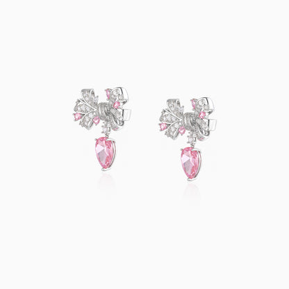 Pink Bow Teardrop Earrings