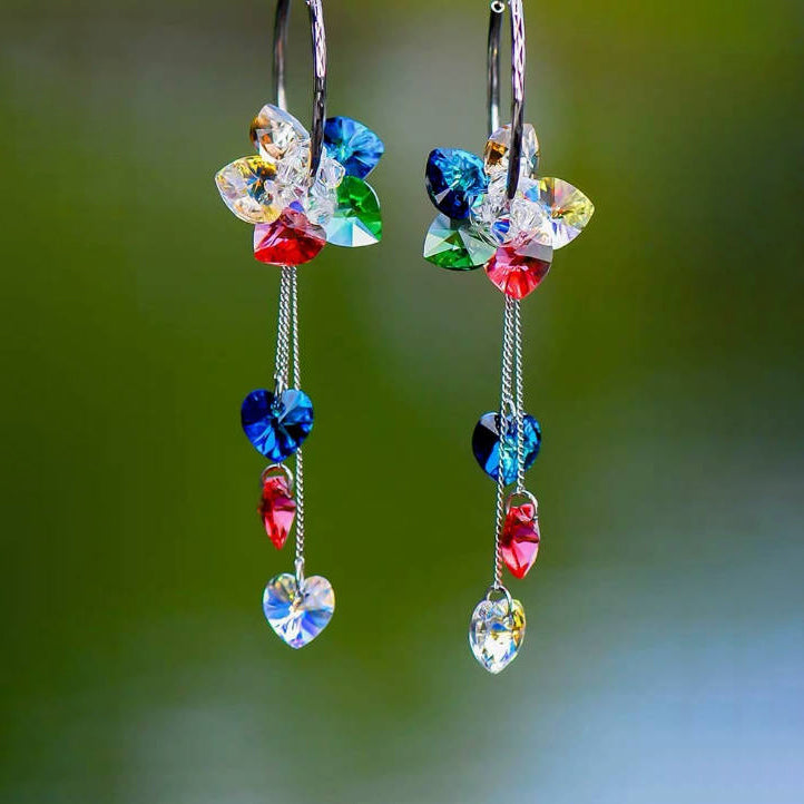 Color Flower Crystal Hoop Earrings