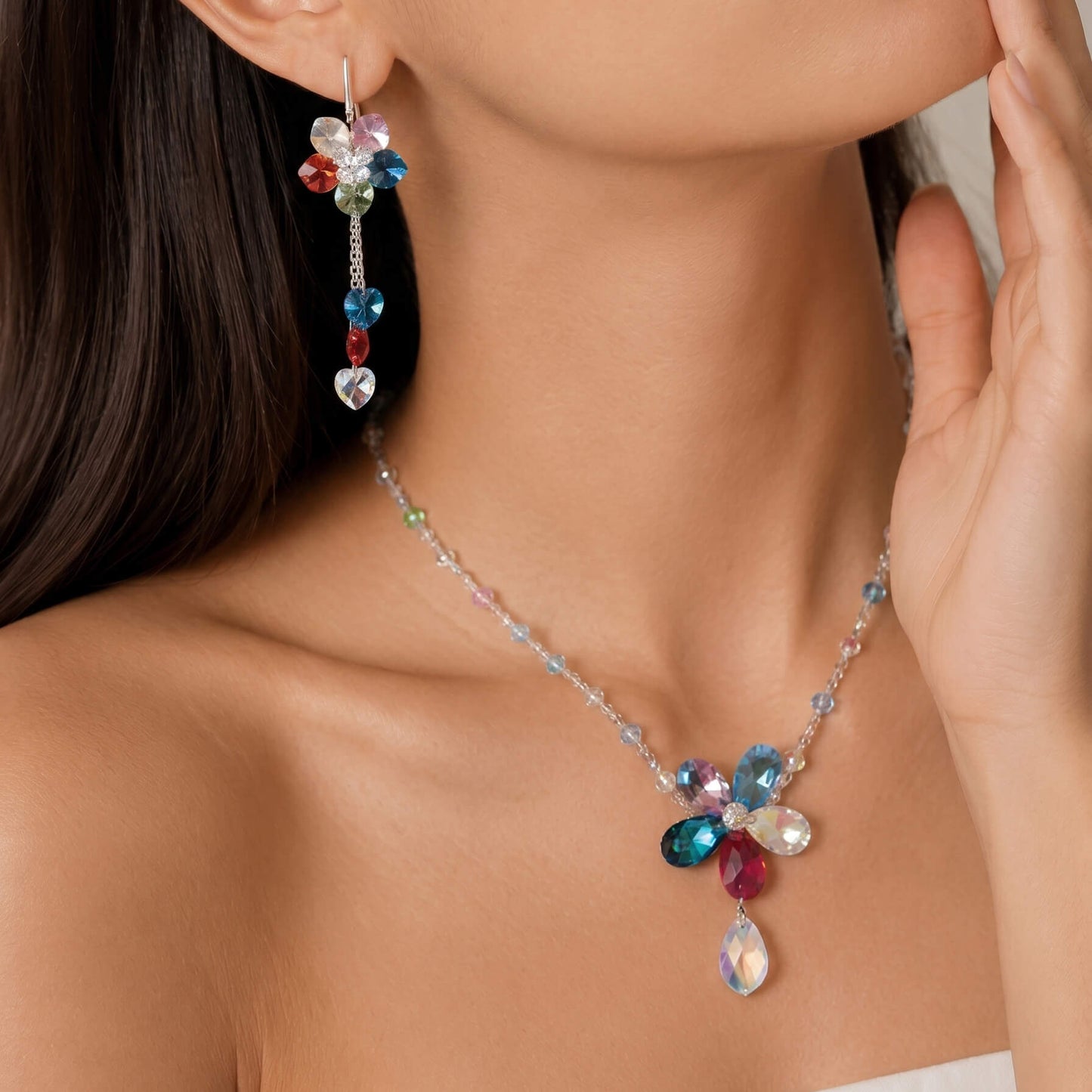 Color Flower Crystal Hoop Earrings