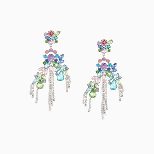 Pastel Prism Floral Tassel Earrings