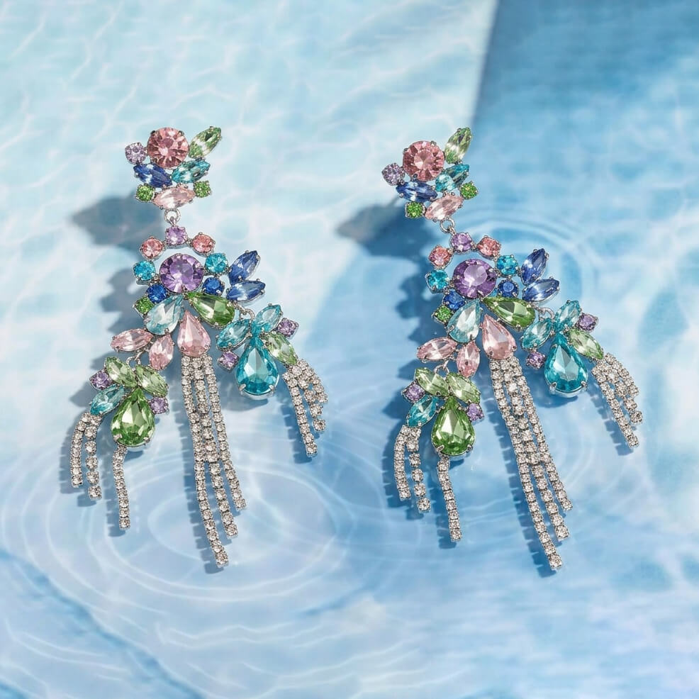Pastel Prism Floral Tassel Earrings