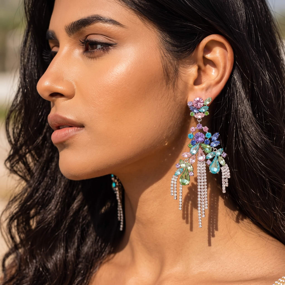 Pastel Prism Floral Tassel Earrings