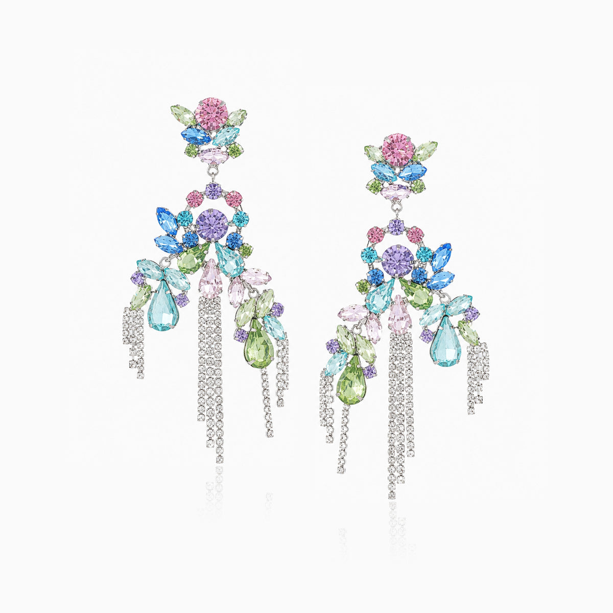 Pastel Prism Floral Tassel Earrings