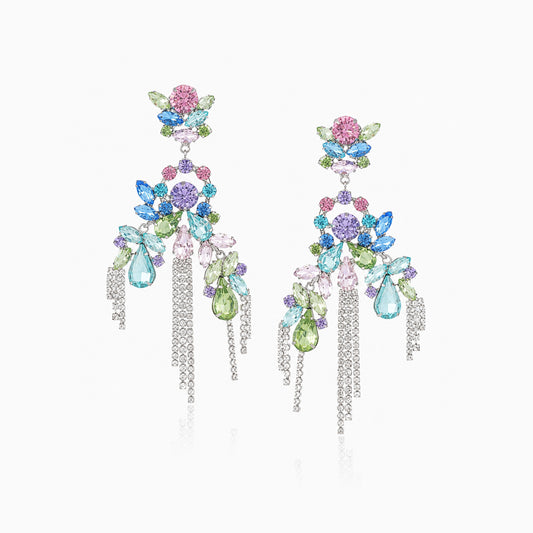 Pastel Prism Floral Tassel Earrings