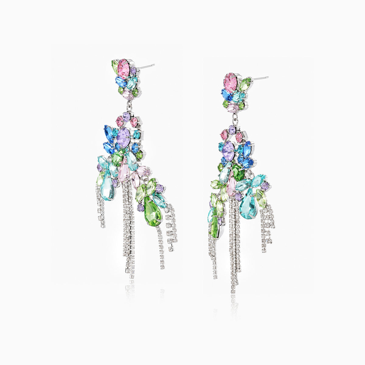 Pastel Prism Floral Tassel Earrings
