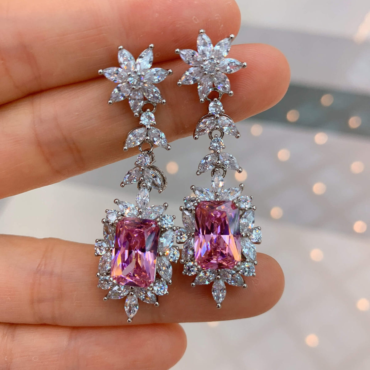 Pink Cushion Drop Earrings