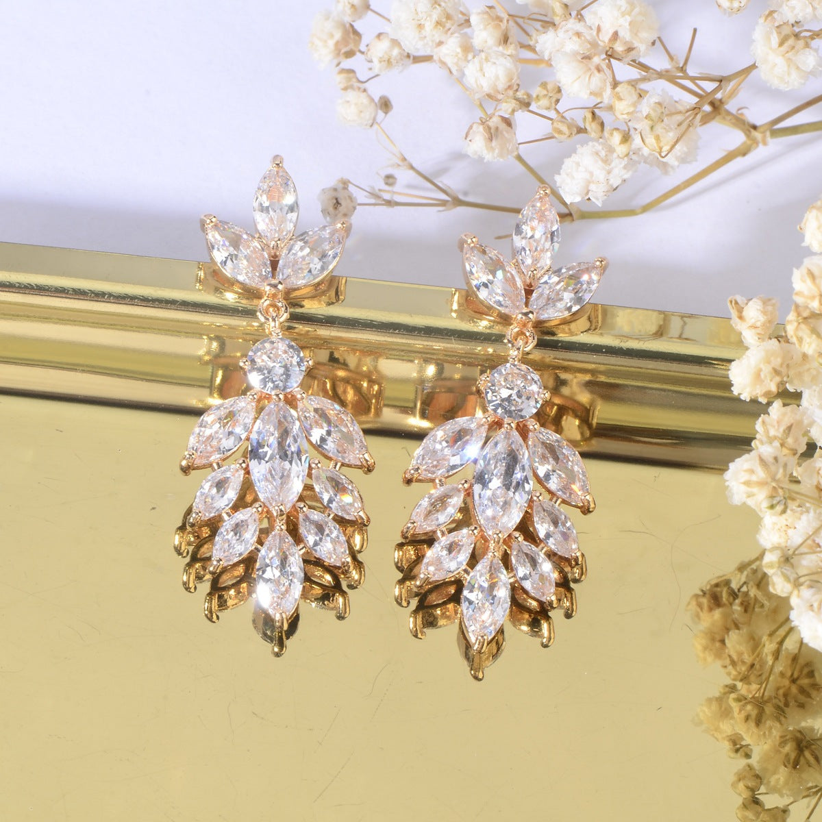White Crystal Dangle Earrings