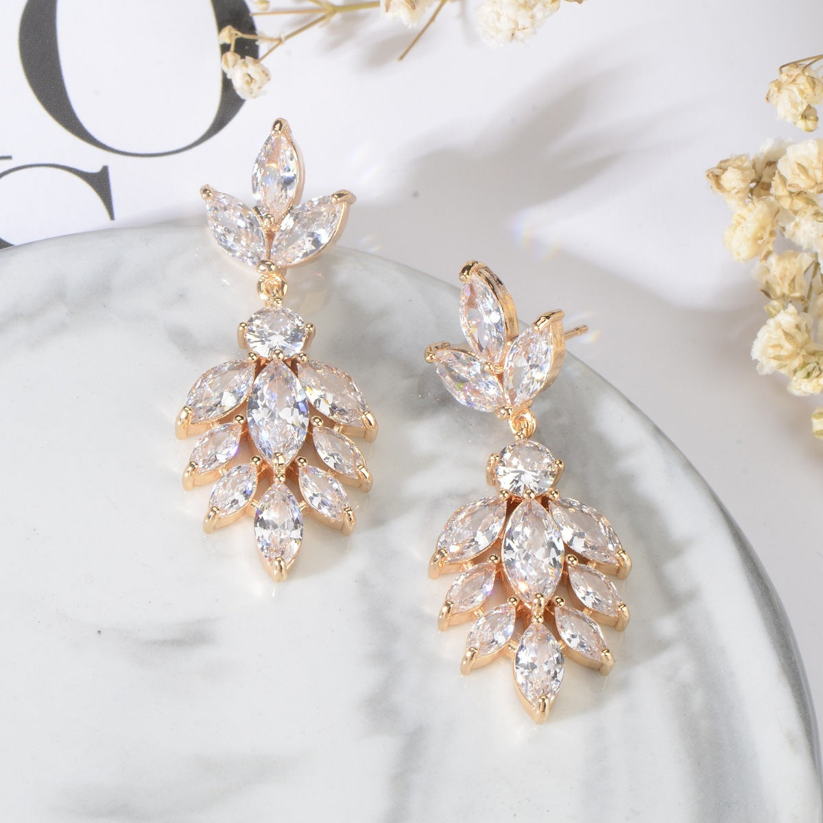 White Crystal Dangle Earrings