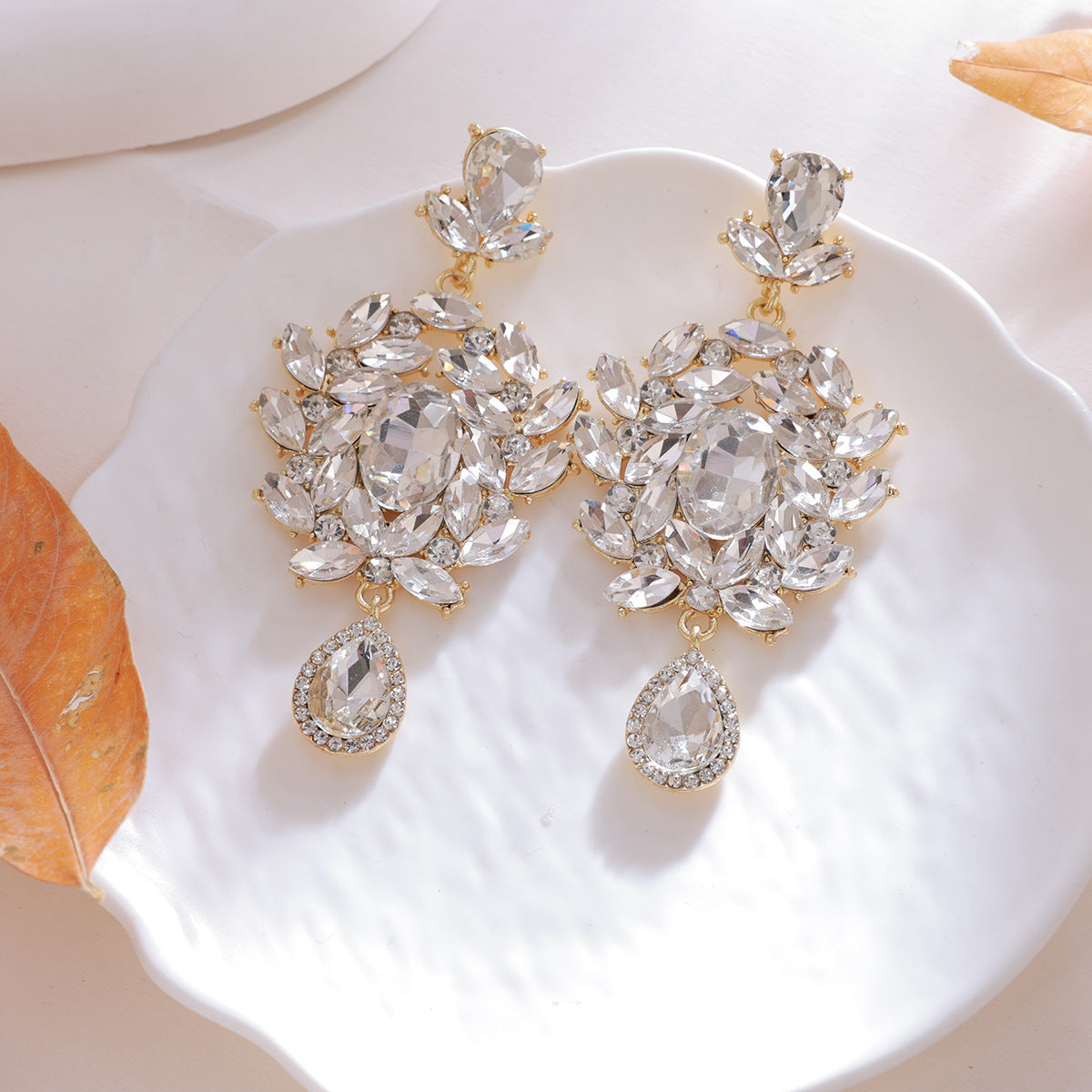 White Crystal Chadelier Earrings