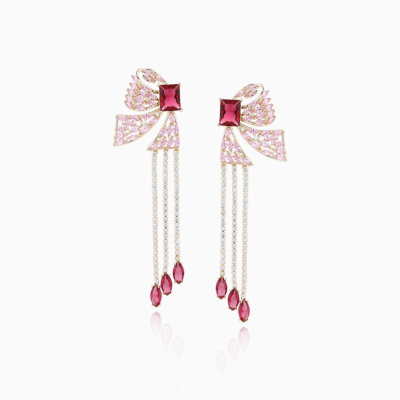 Pink Bow Tassel Earrings