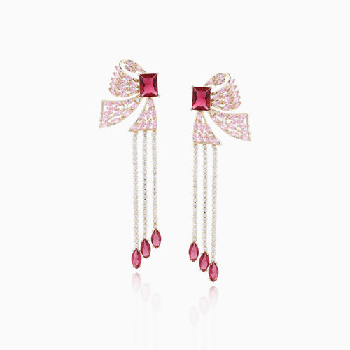Pink Bow Tassel Earrings