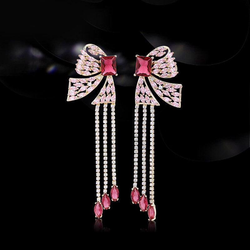 Pink Bow Tassel Earrings