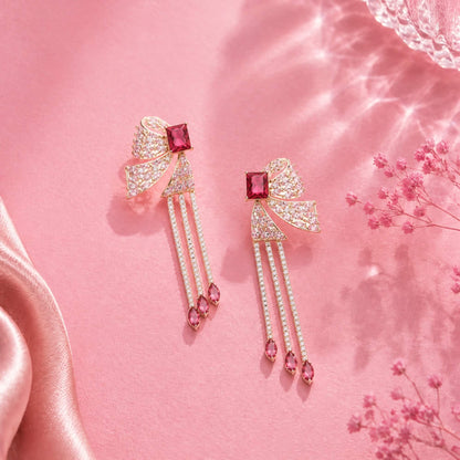 Pink Bow Tassel Earrings
