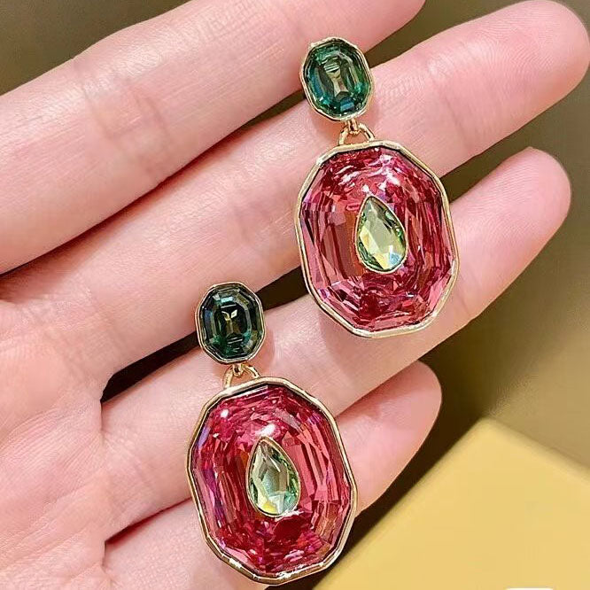 Color Inlay Drop Earrings