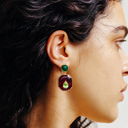 Color Inlay Drop Earrings