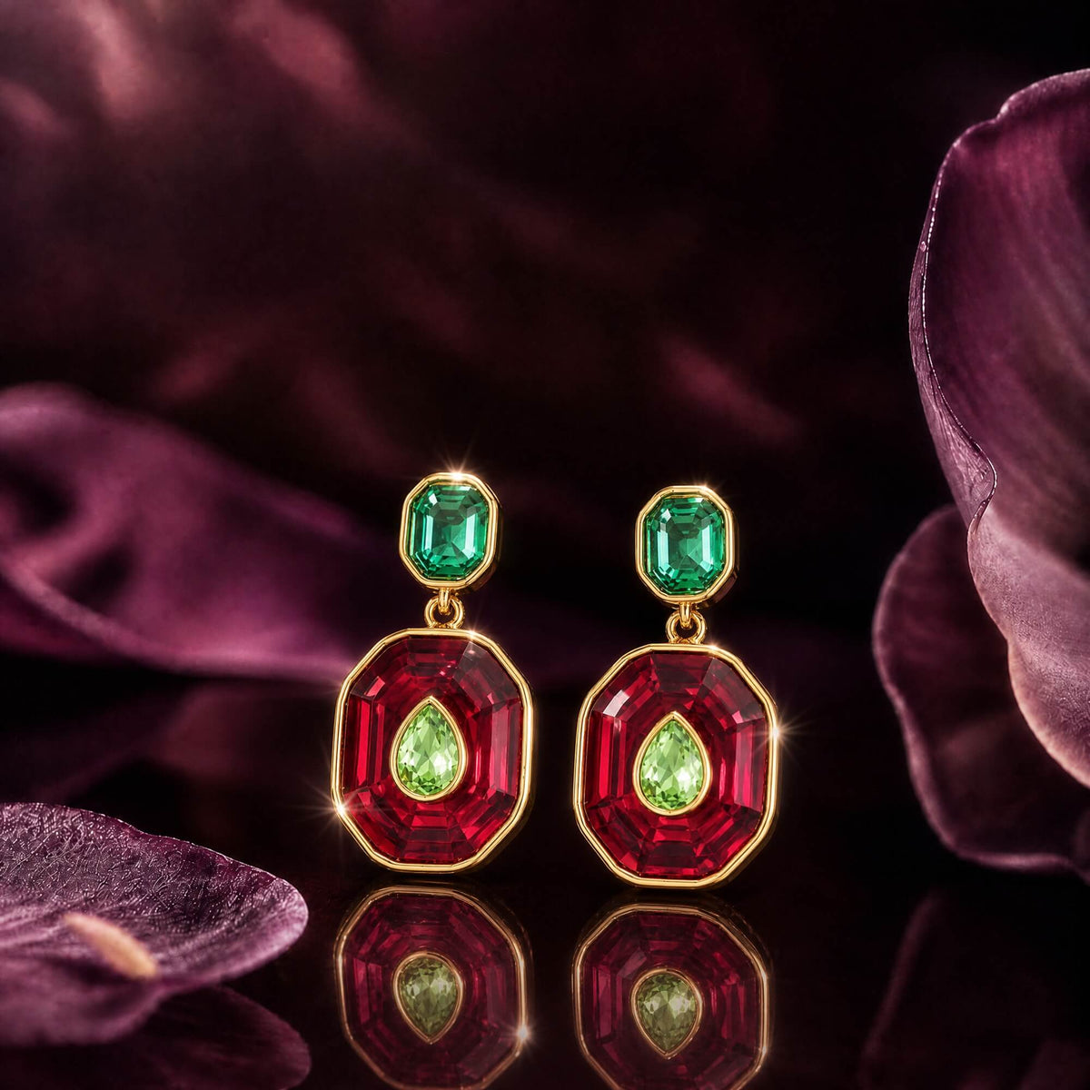 Color Inlay Drop Earrings