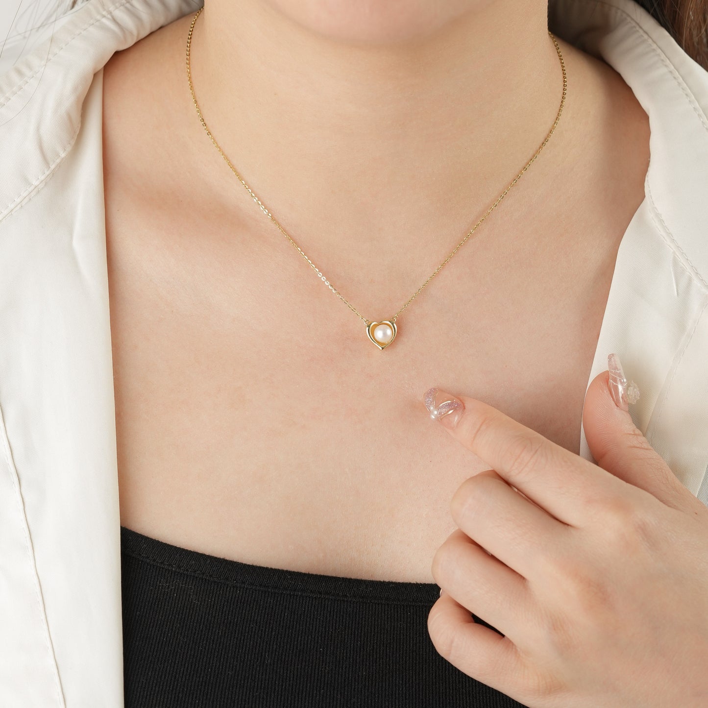 Heart Accent Pearl S925 Necklace