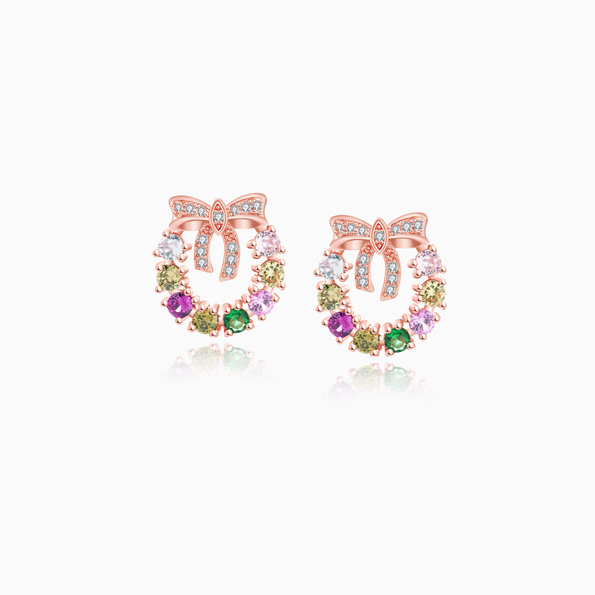 Multicolor Tourmaline Bow Bloom Round-Cut Earrings – Floral Cluster Stud Design