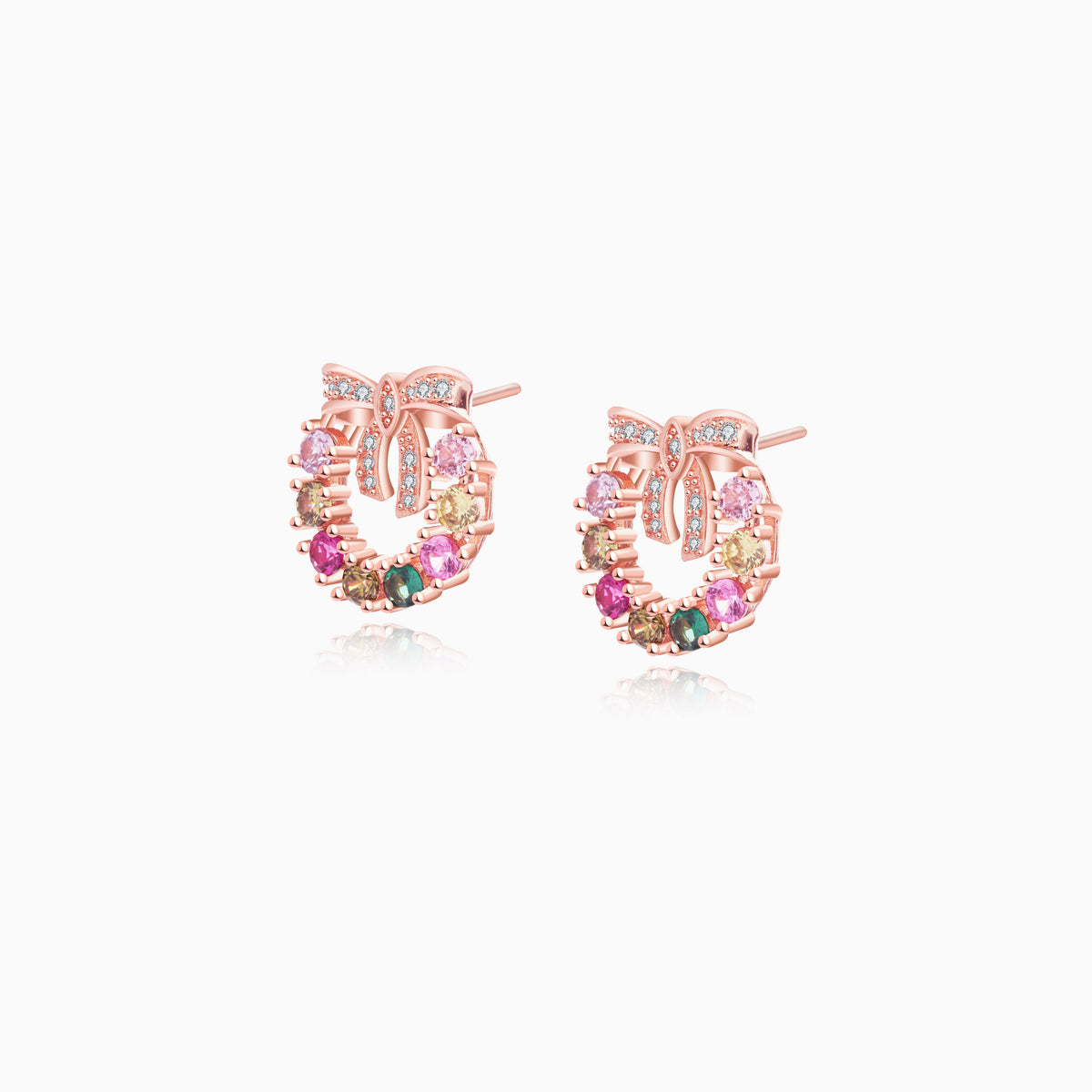 Multicolor Tourmaline Bow Bloom Round-Cut Earrings – Floral Cluster Stud Design