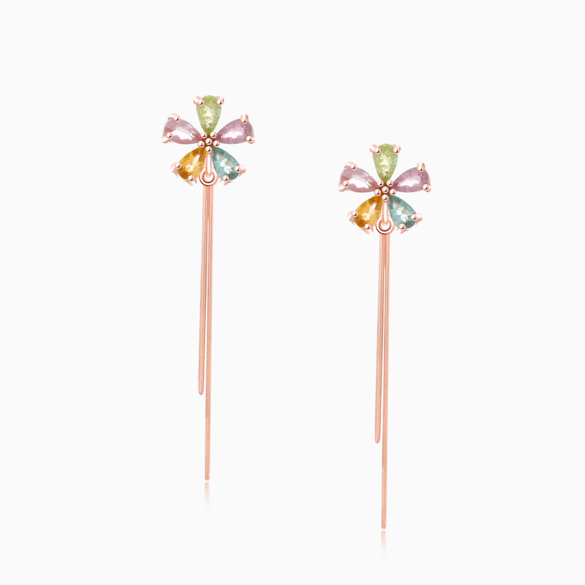 Multicolor Tourmaline Teardrop Pinwheel Bloom Dangle Earrings – Rainbow Petal Design